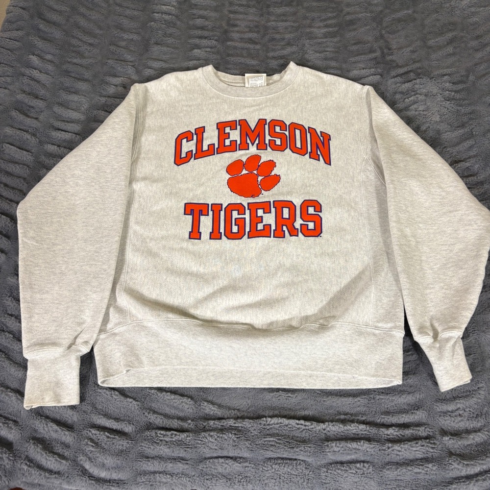 Champion Reverse Weave Clemson Tigers Sweatshirt Heather Gray Medium AT405